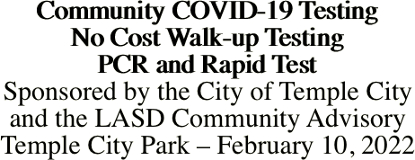 Community COVID-19 Testing No Cost Walk-up